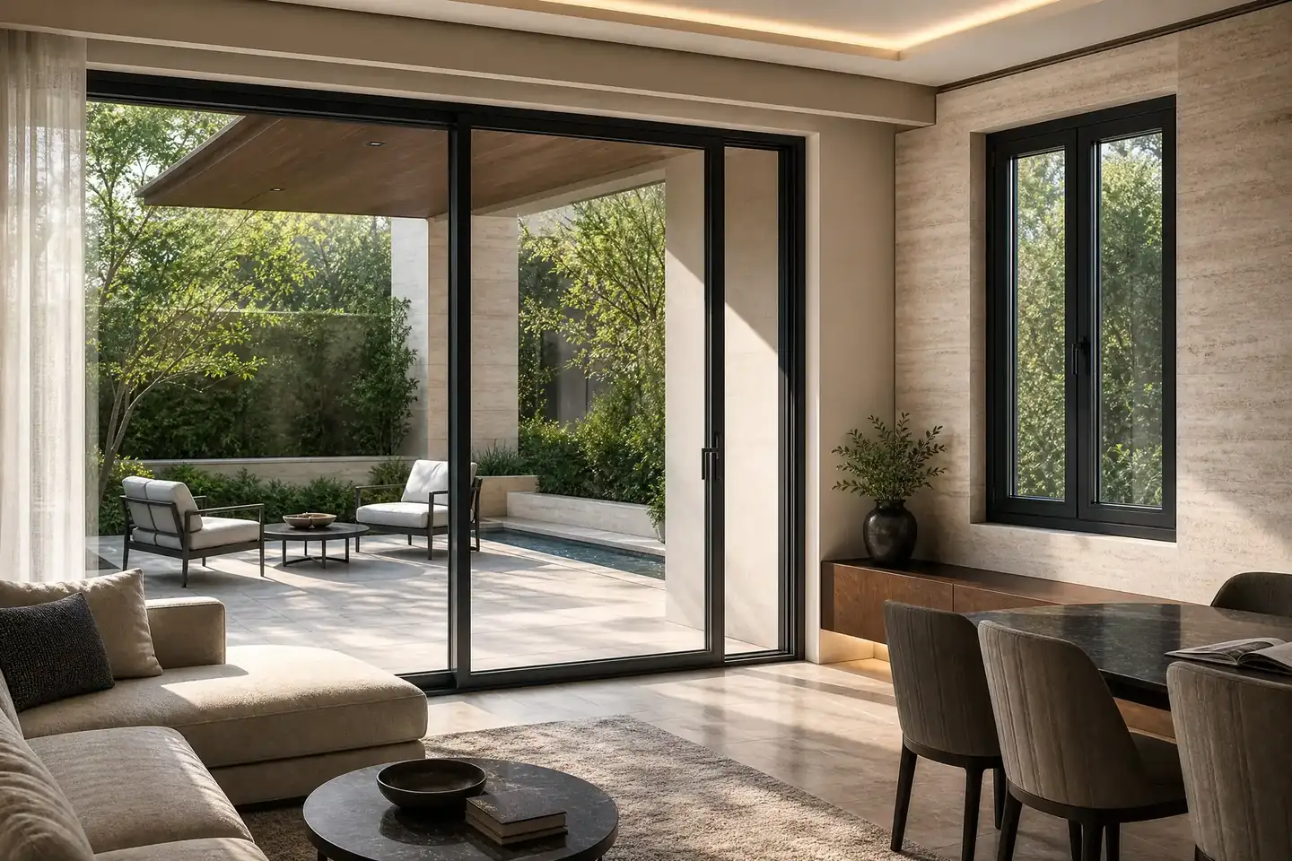 Luxury interior with UPVC and aluminum windows and doors