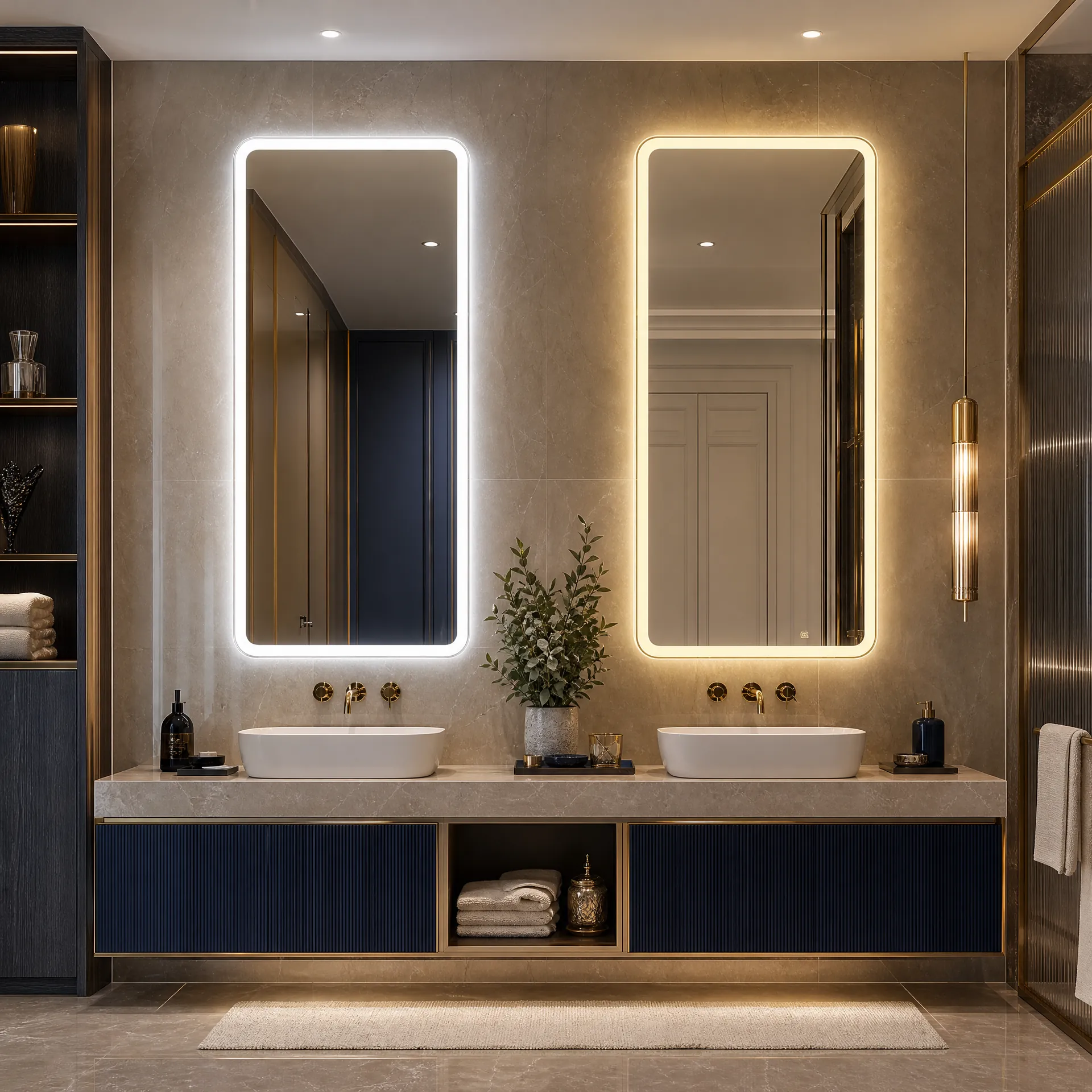 Homey Decor LED mirrors with white and warm lighting
