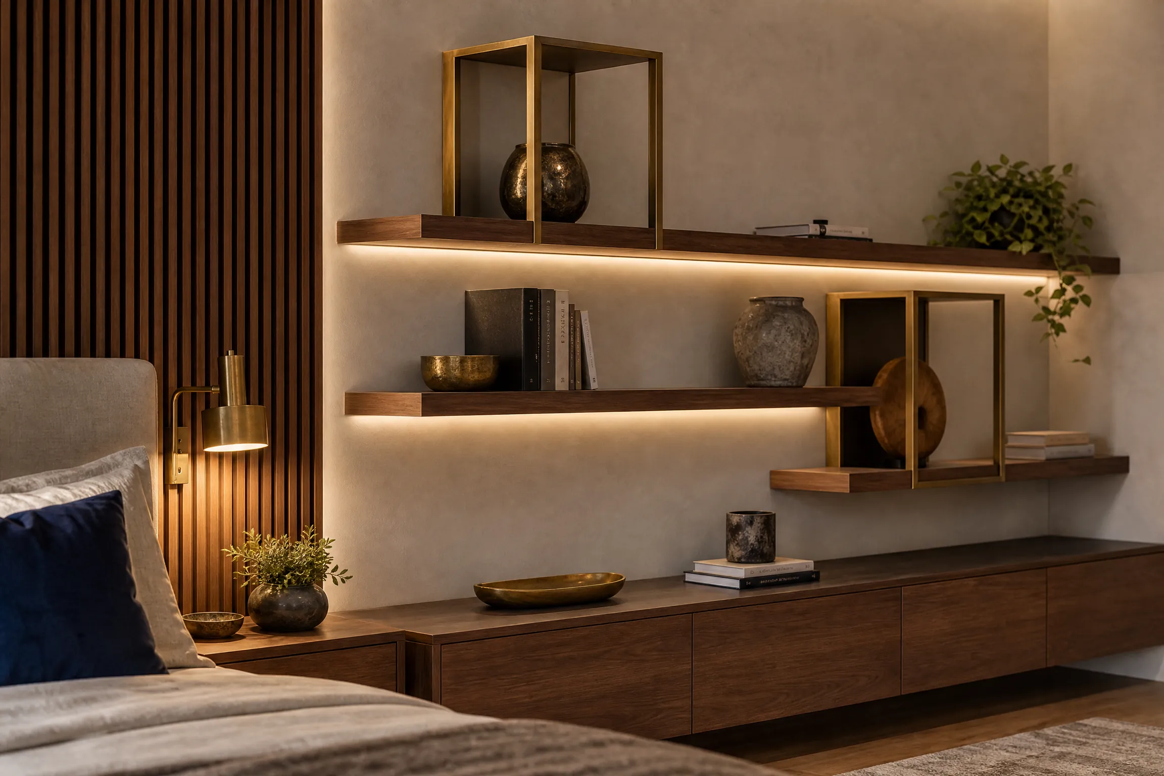 Luxury custom wall shelves in a premium Homey Decor interior